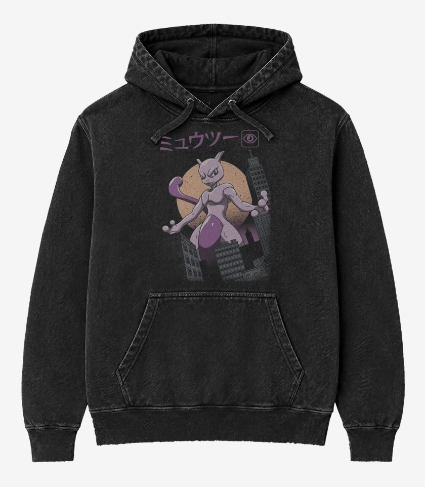 Poleron Canguro Acid Wash Negro de Mewtwozilla