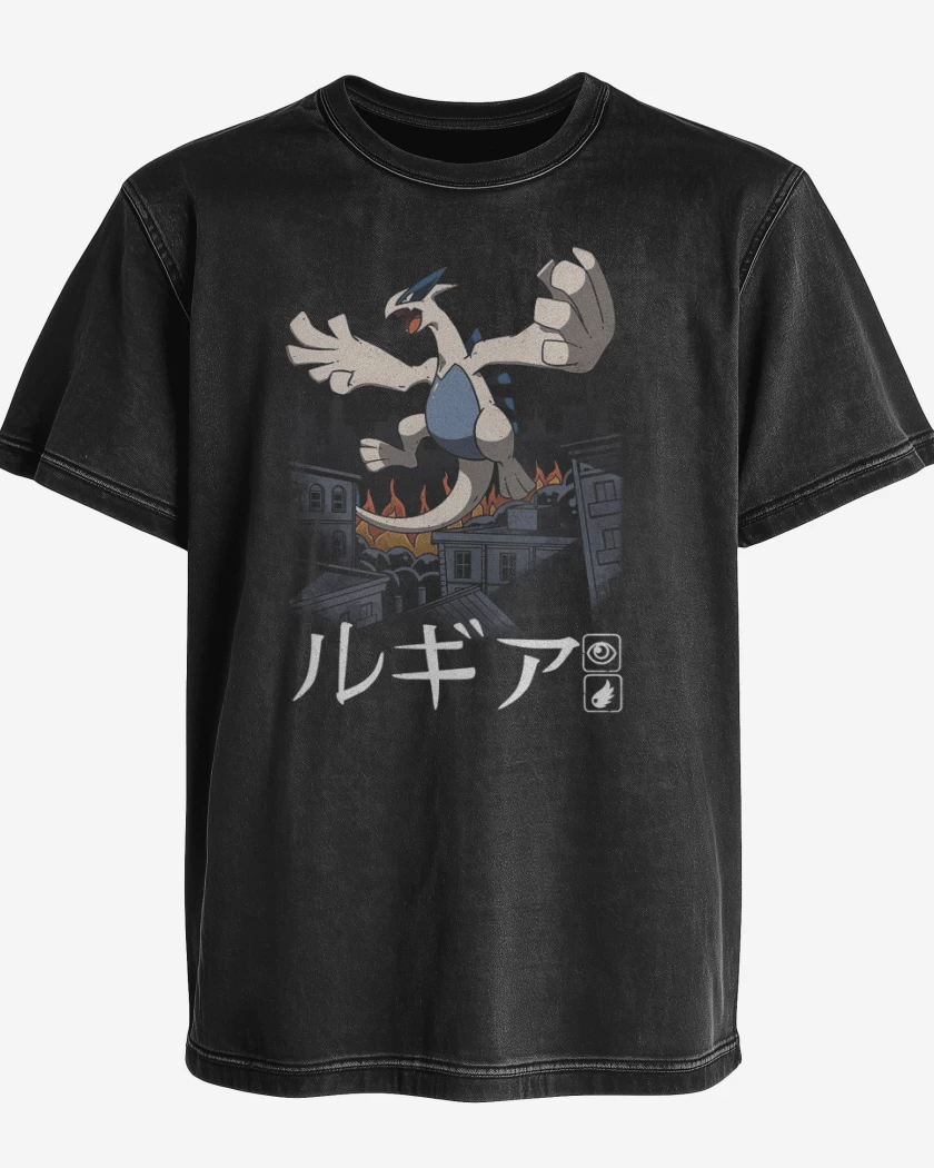 Polera desgastada Negro de Lugia