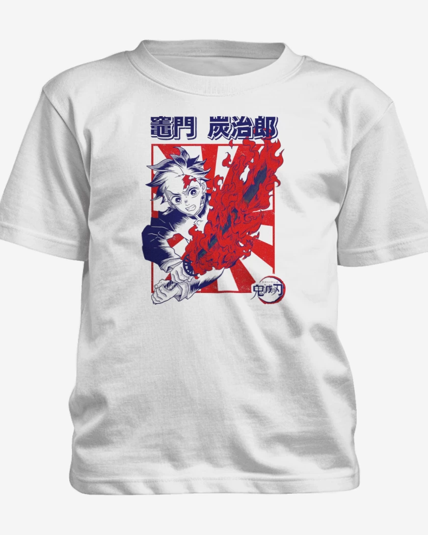 Polera de niño Blanco de Tanjiro Danza del Fuego