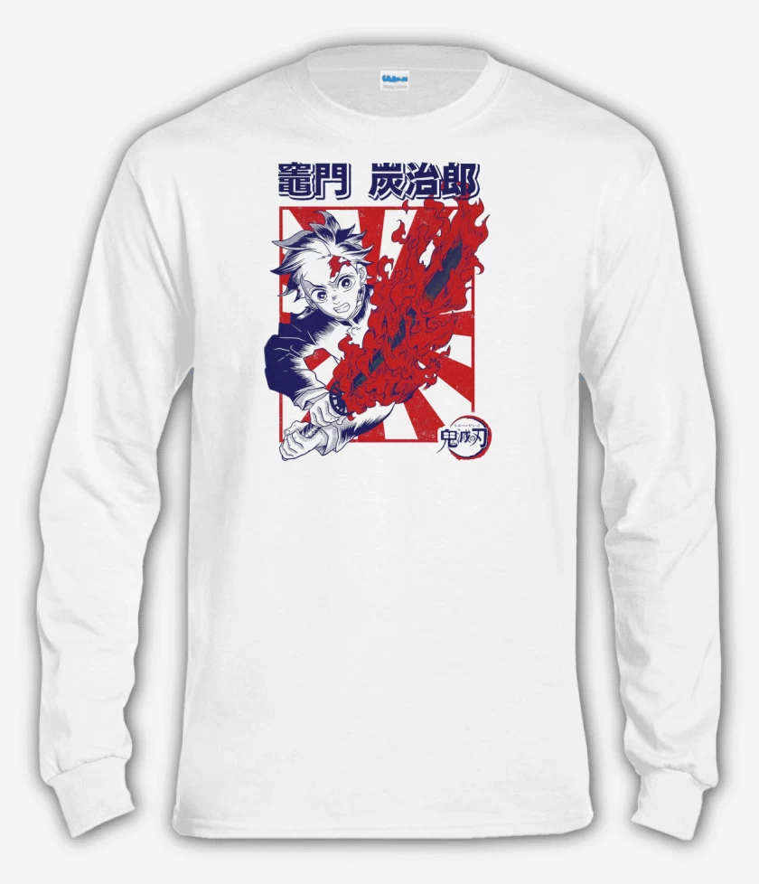 Polera manga larga Blanco de Tanjiro Danza del Fuego