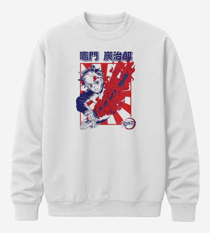 Poleron polo Blanco de Tanjiro Danza del Fuego