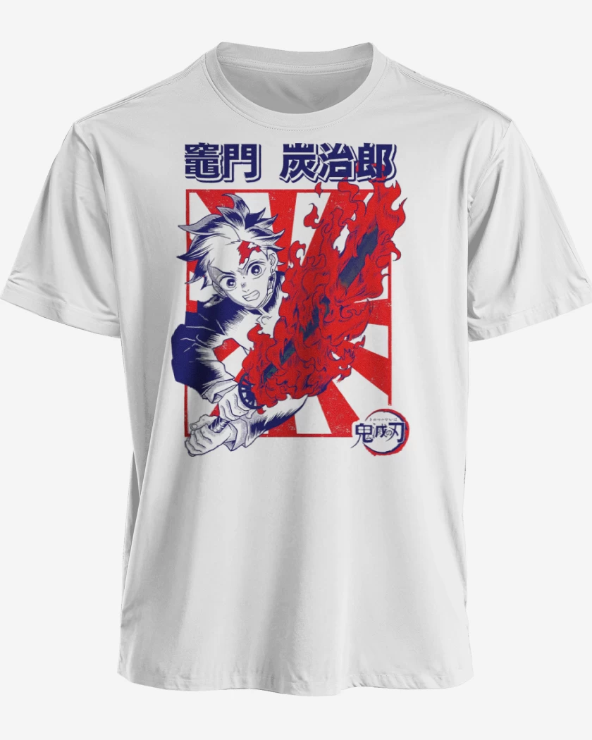 Polera premium Blanco de Tanjiro Danza del Fuego
