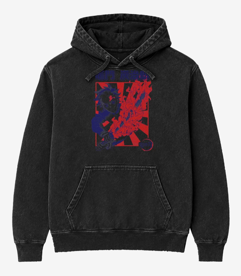 Poleron Canguro Acid Wash Negro de Tanjiro Danza del Fuego
