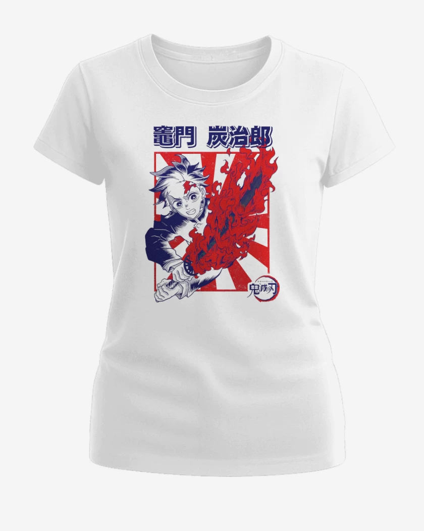 Polera de Mujer Blanco de Tanjiro Danza del Fuego