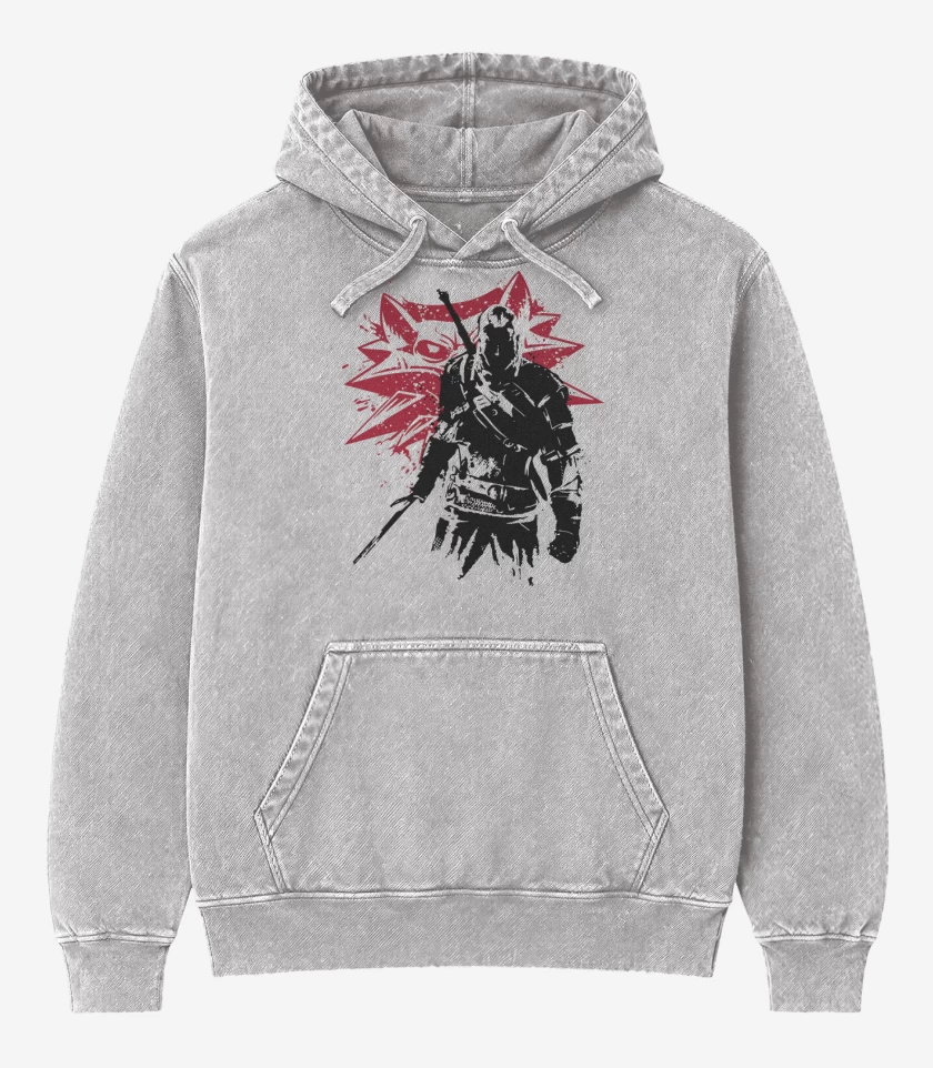 Poleron Canguro Acid Wash Gris Melange de The witcher