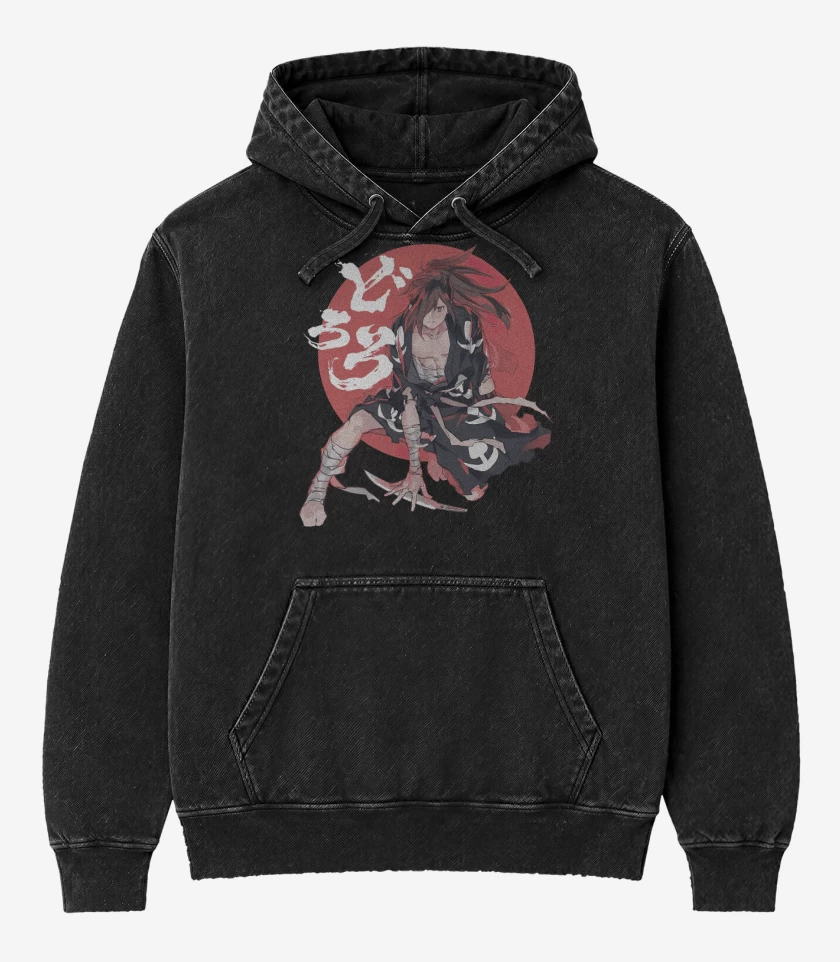 Poleron Canguro Acid Wash Negro de Hyakkimaru