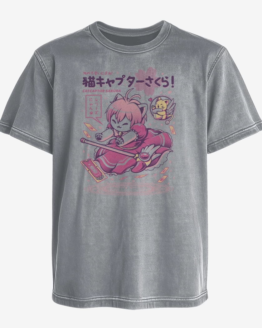 Polera desgastada Gris Melange de Sakura Cat Captor