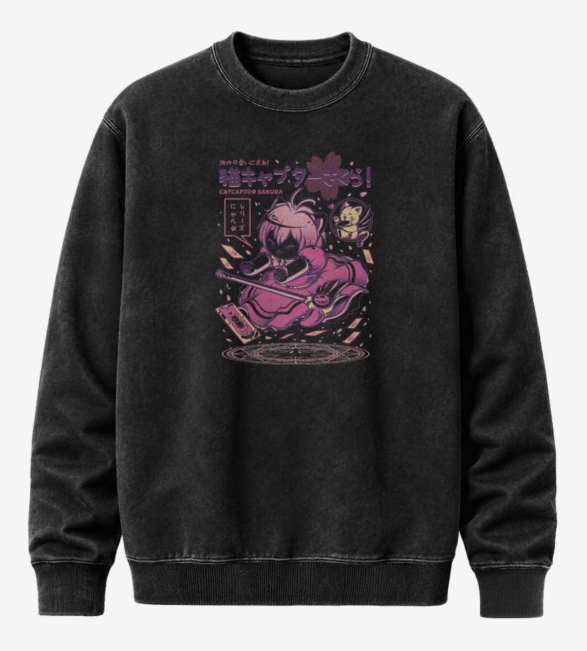 Poleron Polo Acid Wash Negro de Sakura Cat Captor