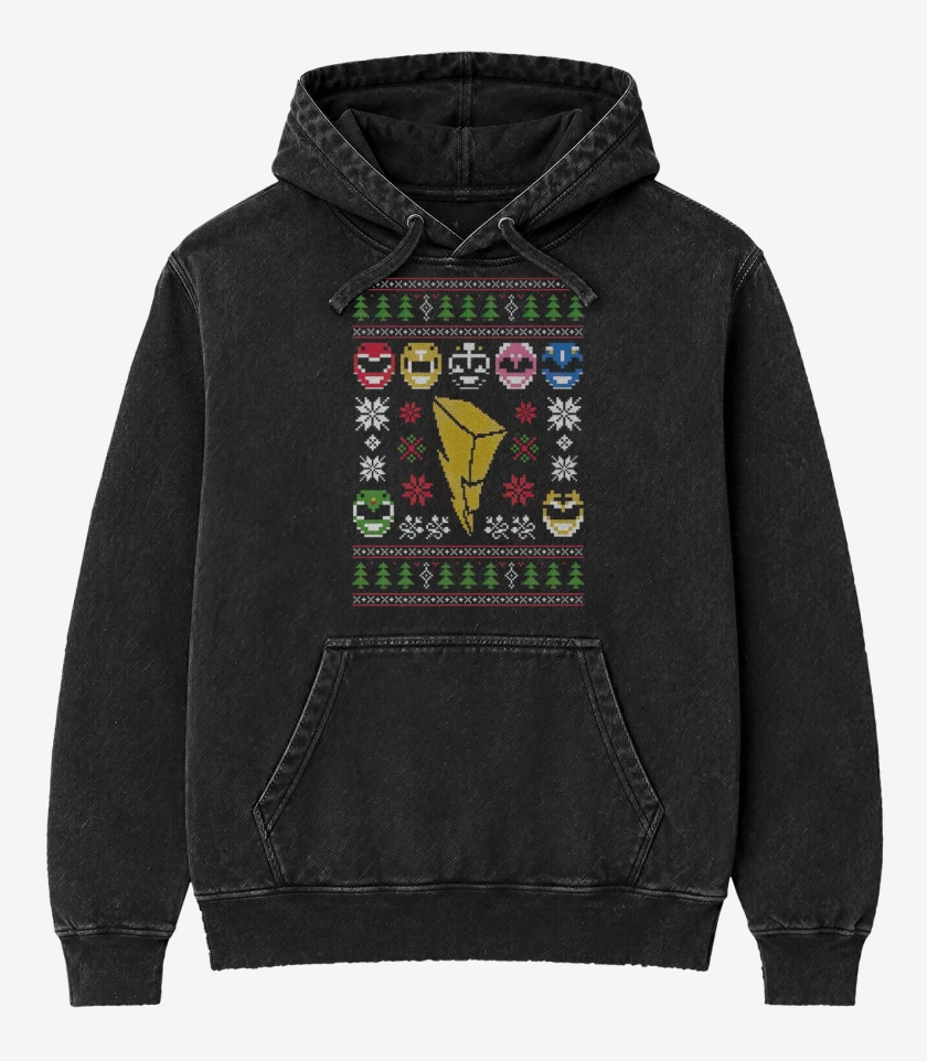 Poleron Canguro Acid Wash Negro de Rangers Navidad 