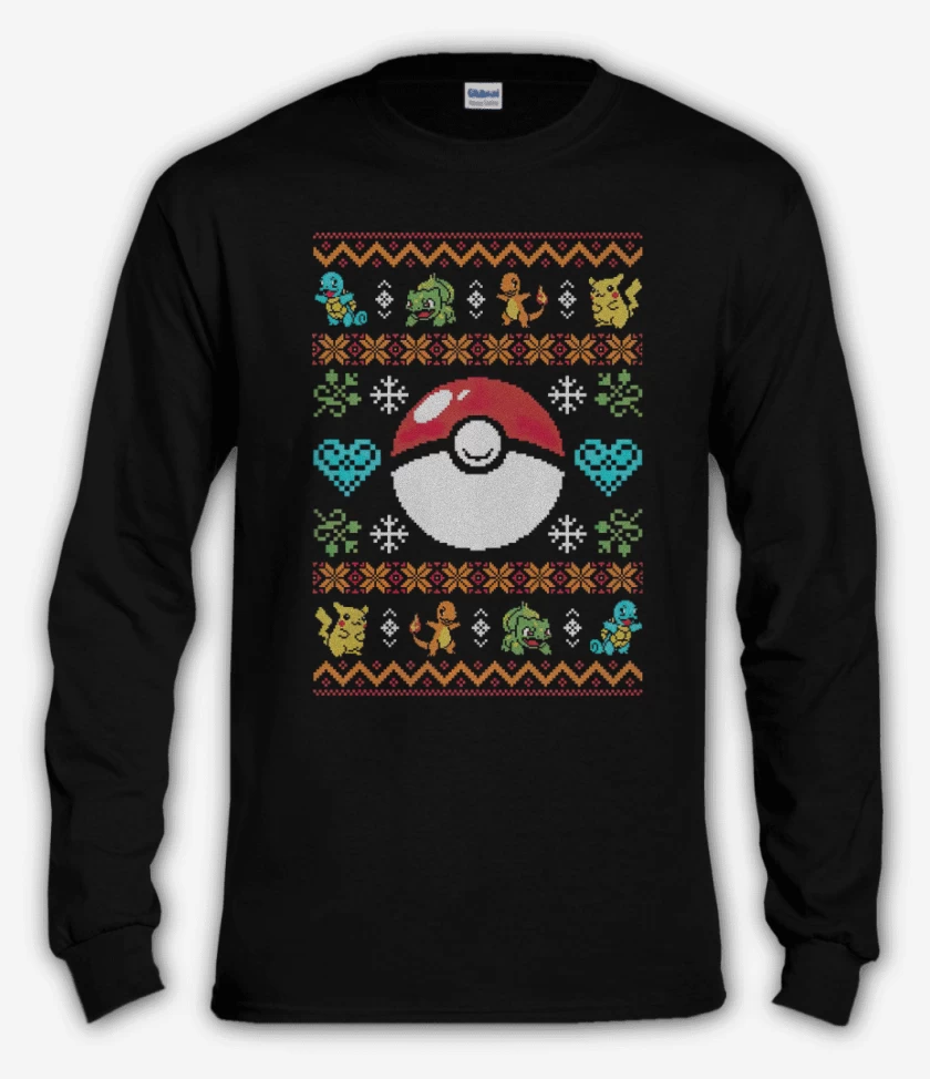 Polera manga larga Negro de Pokemon Navidad