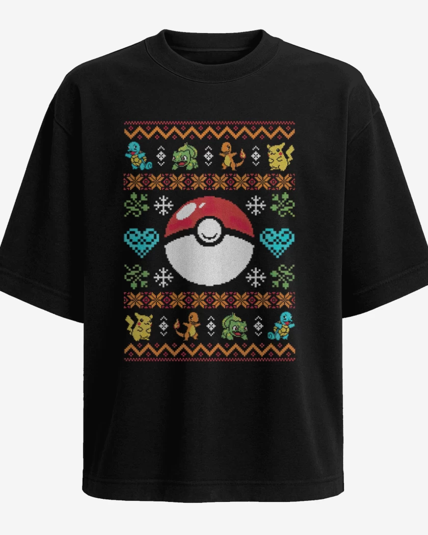 Polera Oversize Negro de Pokemon Navidad