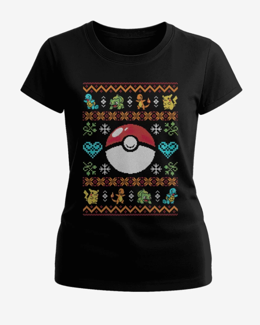 Polera de Mujer Negro de Pokemon Navidad