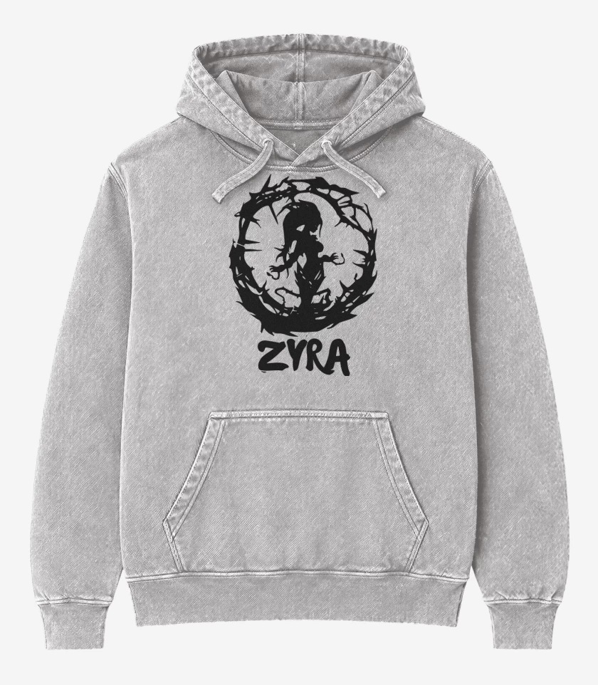 Poleron Canguro Acid Wash Gris Melange de Zyra