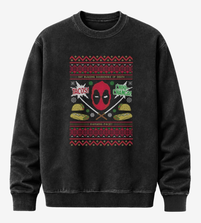 Poleron Polo Acid Wash Negro de Dead pool Navidad