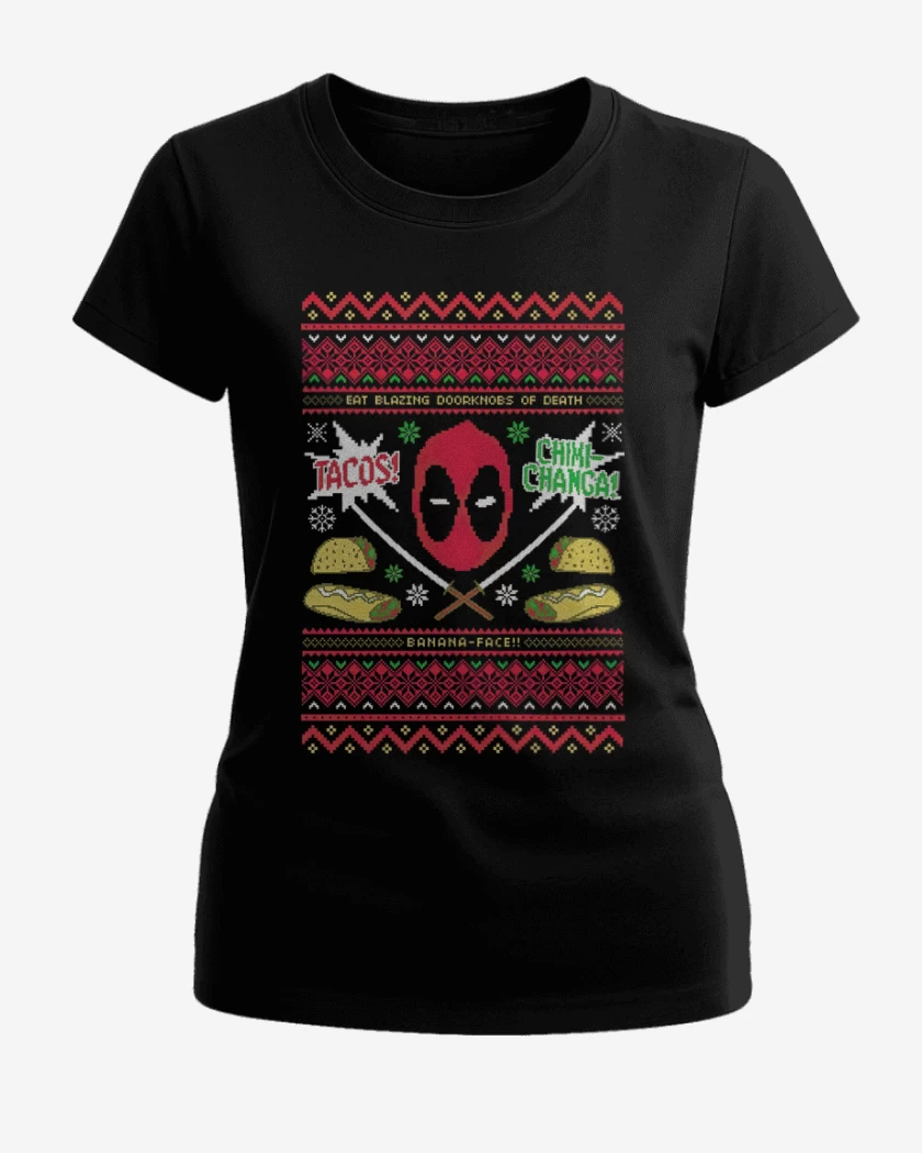 Polera de Mujer Negro de Dead pool Navidad