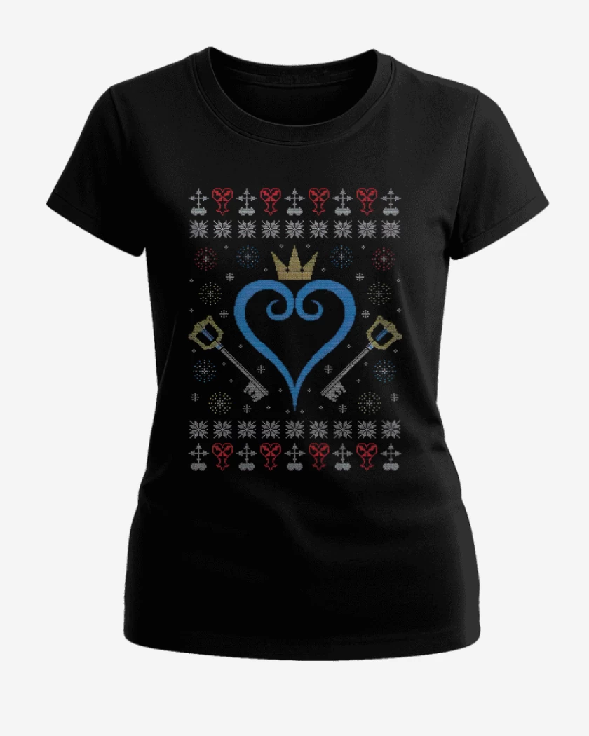 Polera de Mujer Negro de Kingdom Hearts Navidad