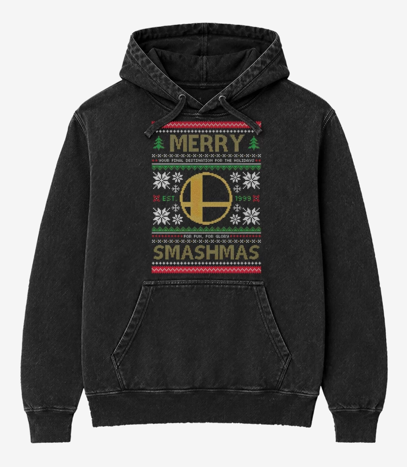 Poleron Canguro Acid Wash Negro de Navidad Smash