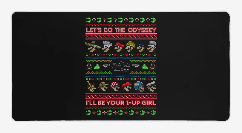 Mouse pad Gamer Negro de Super Bigote Bross Navidad