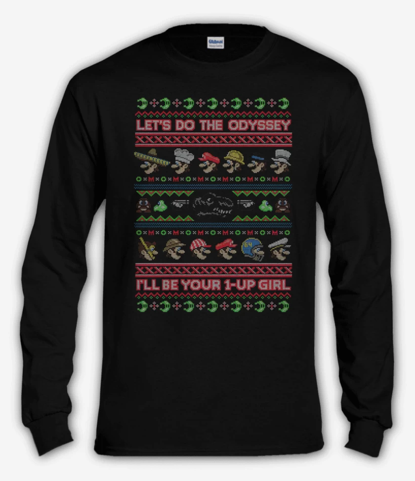 Polera manga larga Negro de Super Bigote Bross Navidad