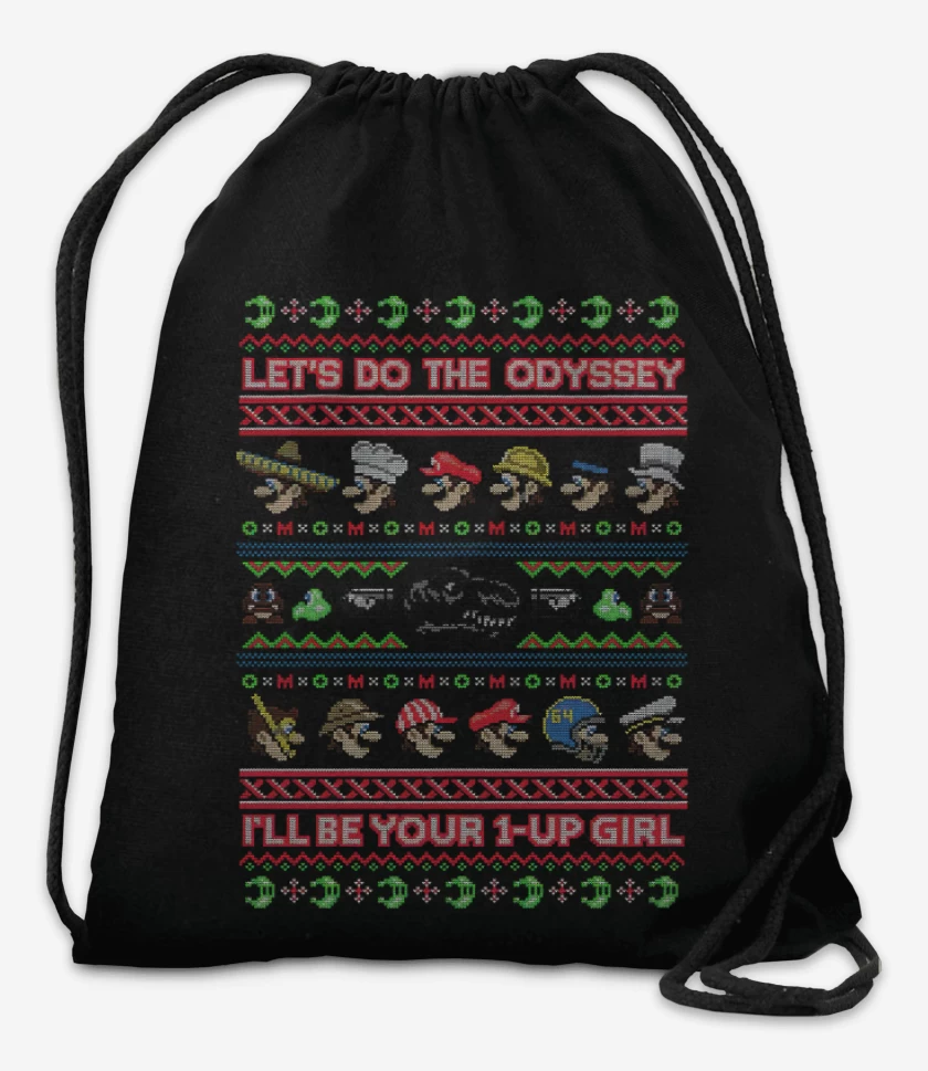 Mochila Negro de Super Bigote Bross Navidad