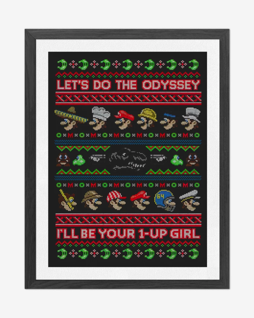Cuadro decorativo Negro de Super Bigote Bross Navidad