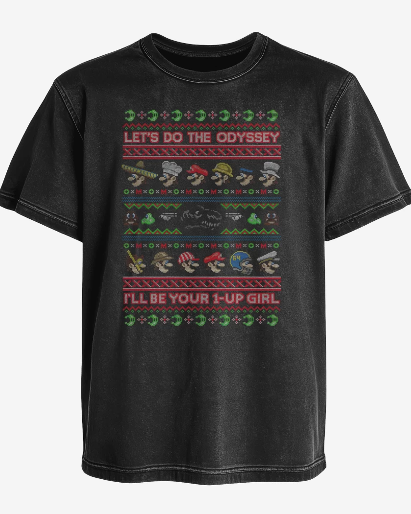 Polera desgastada Negro de Super Bigote Bross Navidad