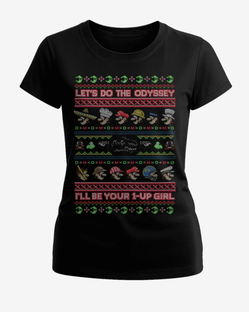 Polera de Mujer Negro de Super Bigote Bross Navidad