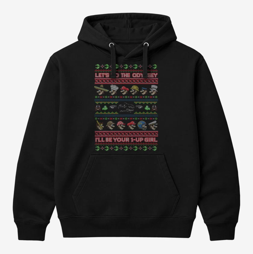 Polerón Canguro Negro de Super Bigote Bross Navidad