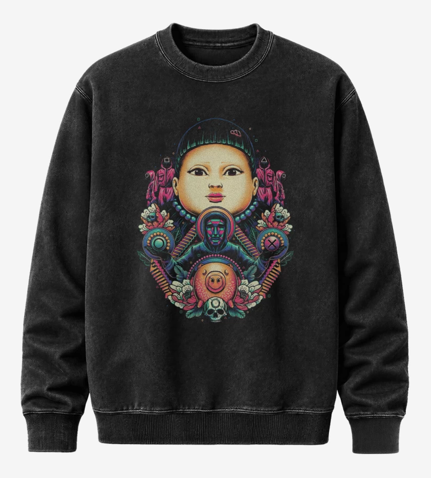 Poleron Polo Acid Wash Negro de El juegazo del calamar