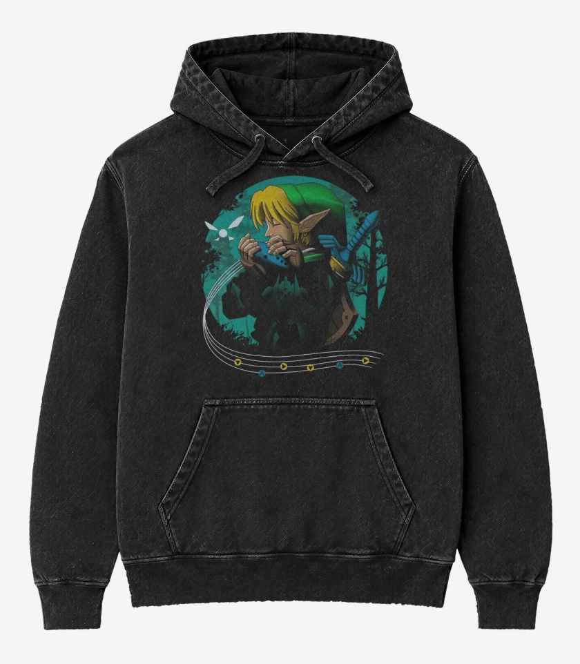 Poleron Canguro Acid Wash Negro de Hyrule time