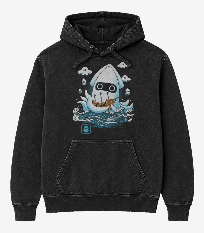 Poleron Canguro Acid Wash Negro de Calamar