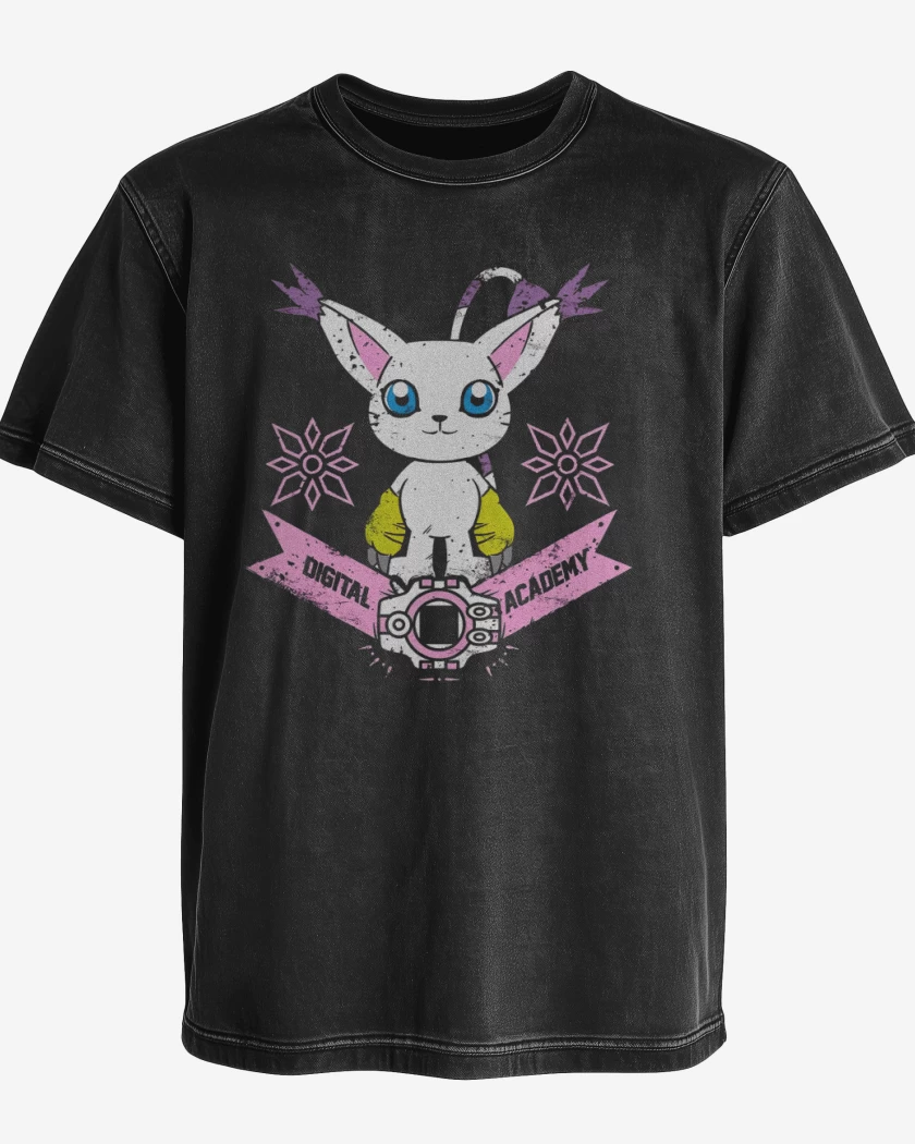 Polera desgastada Negro de Gatomon