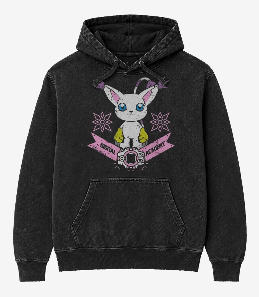 Poleron Canguro Acid Wash Negro de Gatomon
