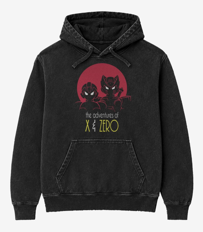 Poleron Canguro Acid Wash Negro de Adventures of X & Zero