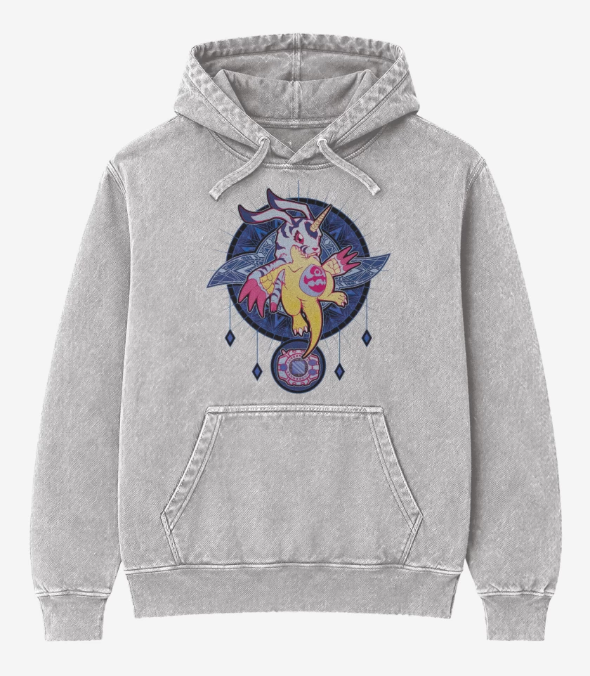 Poleron Canguro Acid Wash Gris Melange de Gabumon 2