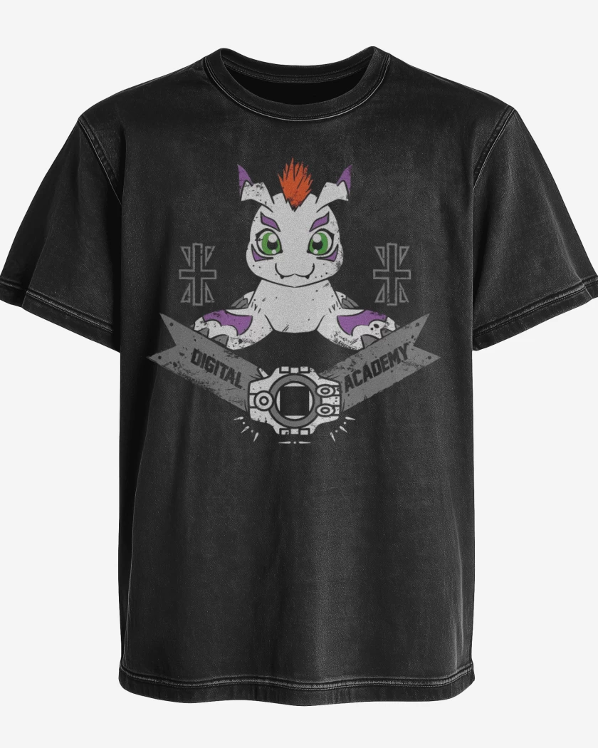 Polera desgastada Negro de Gomamon