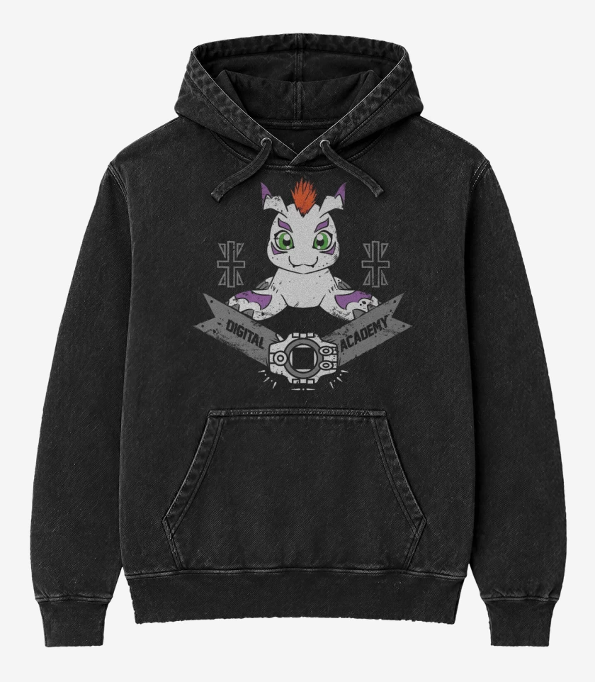 Poleron Canguro Acid Wash Negro de Gomamon