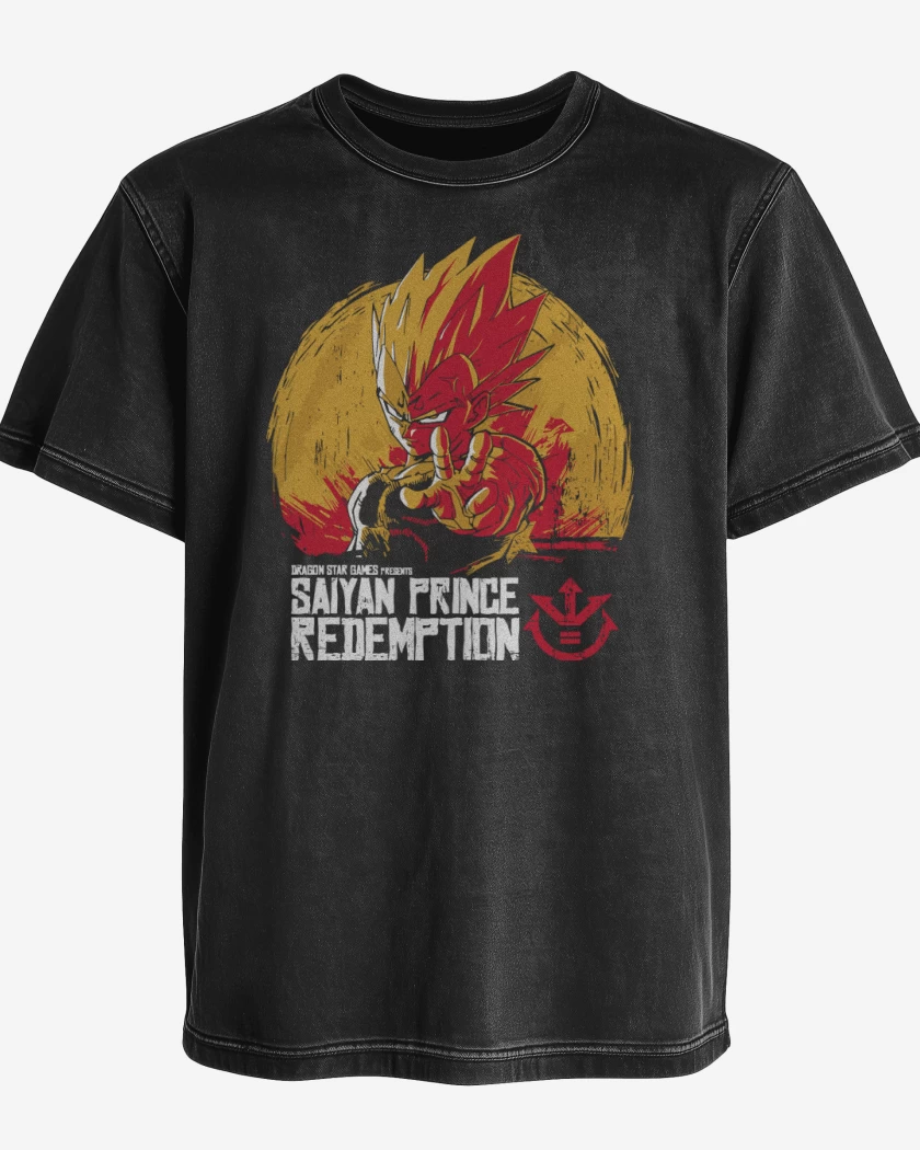 Polera desgastada Negro de Saiyan Prince Redemption