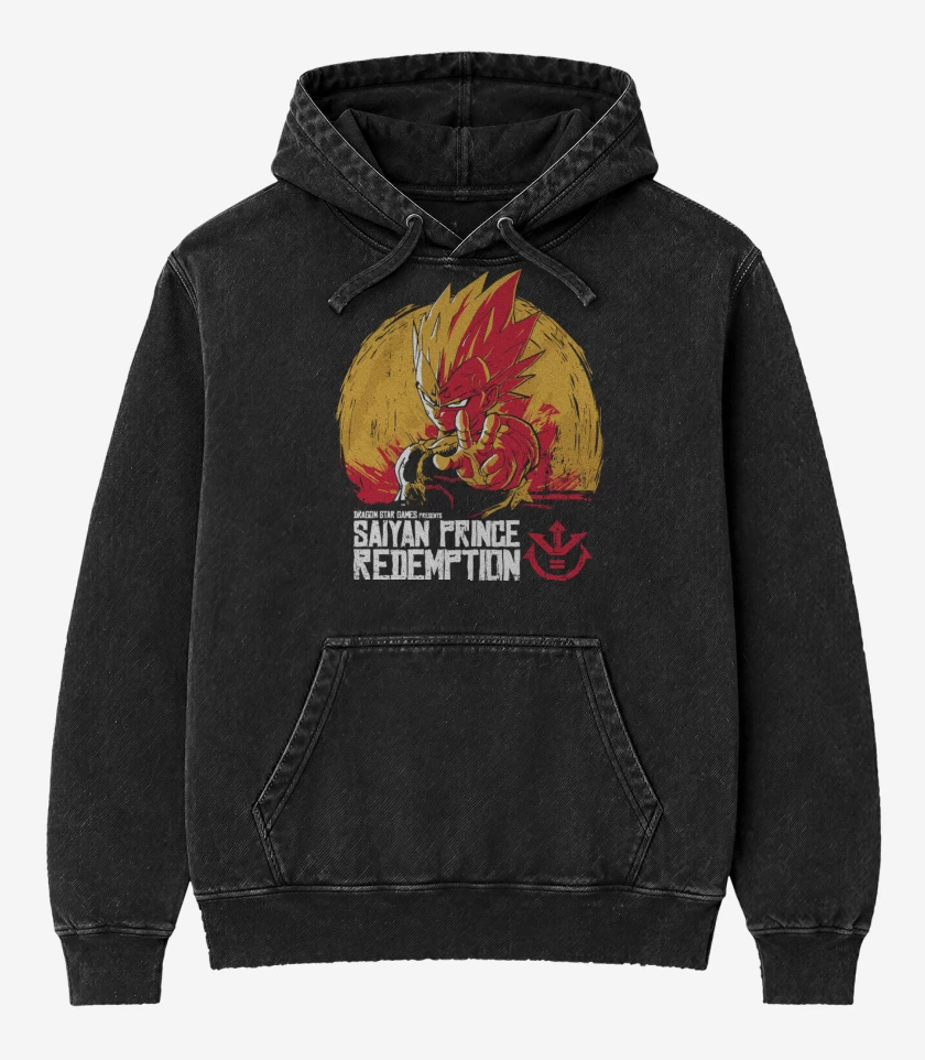 Poleron Canguro Acid Wash Negro de Saiyan Prince Redemption