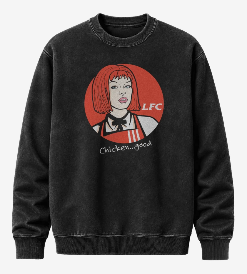 Poleron Polo Acid Wash Negro de Leeloo Fried Chicken