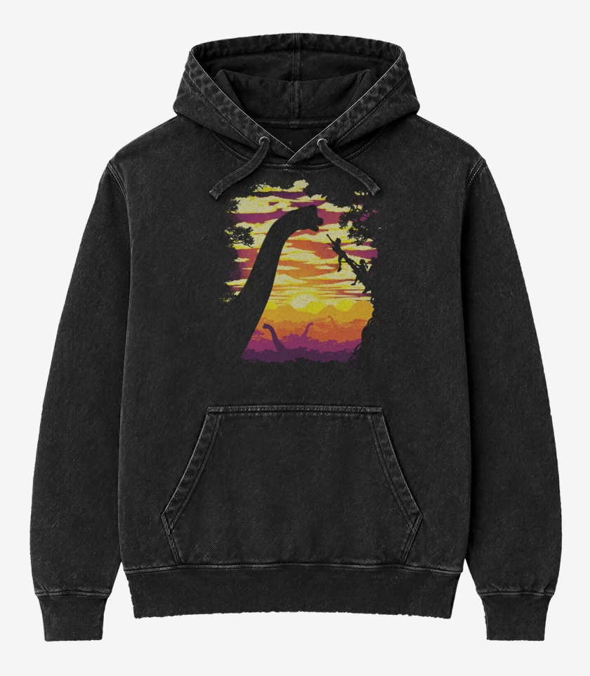 Poleron Canguro Acid Wash Negro de Braquiosaurio Jurassic Park