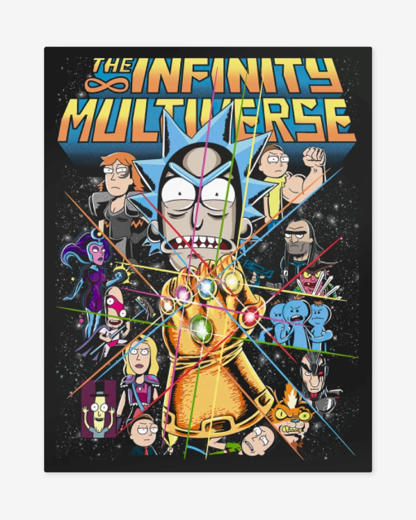Print metalico Negro de Rick & Mortyverse