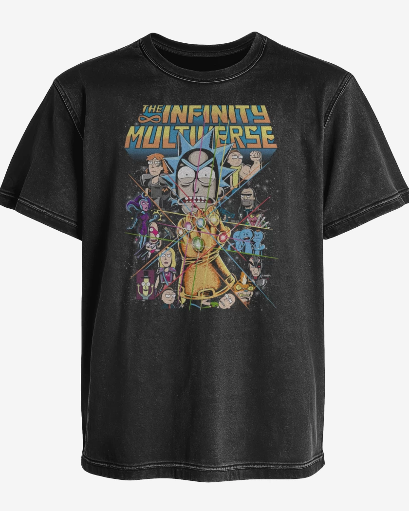 Polera desgastada Negro de Rick & Mortyverse