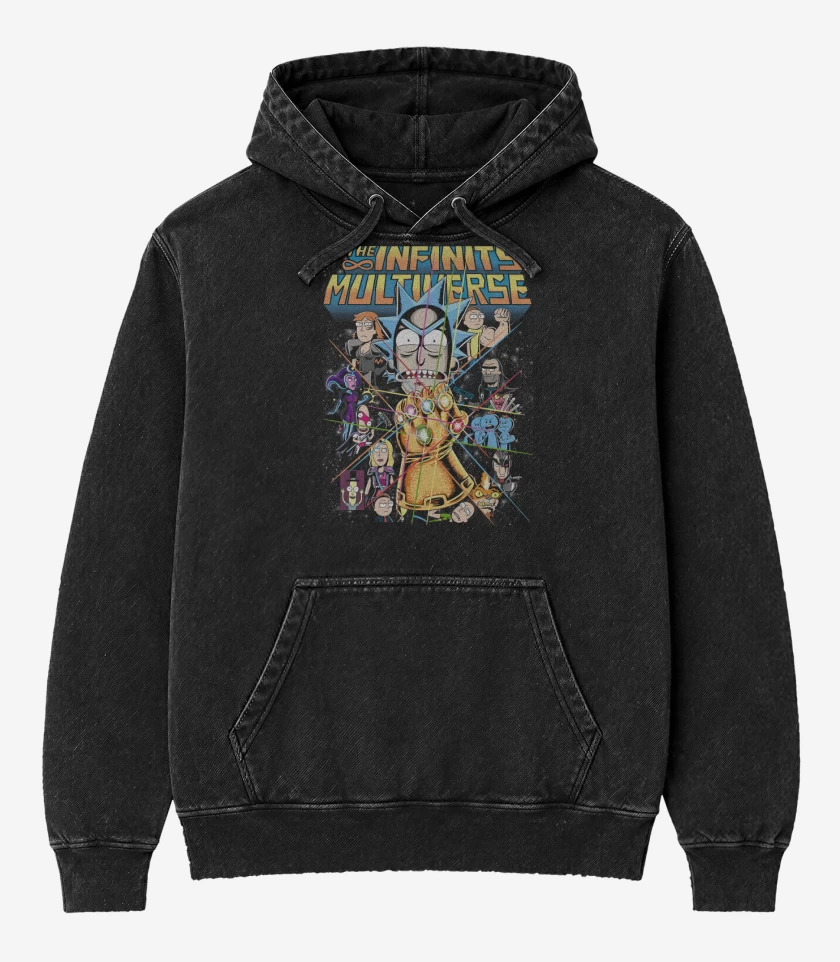 Poleron Canguro Acid Wash Negro de Rick & Mortyverse