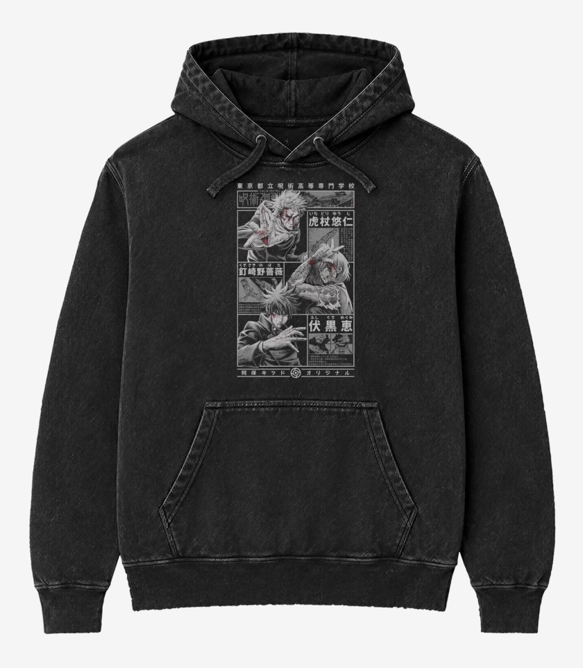 Poleron Canguro Acid Wash Negro de Jujutsu Kaisen!!!