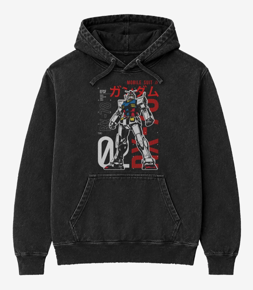 Poleron Canguro Acid Wash Negro de Rx 78