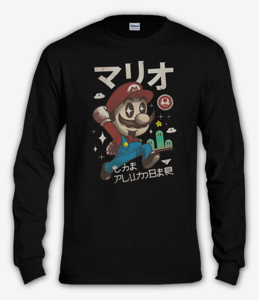 Polera manga larga Negro de Kawai bigote