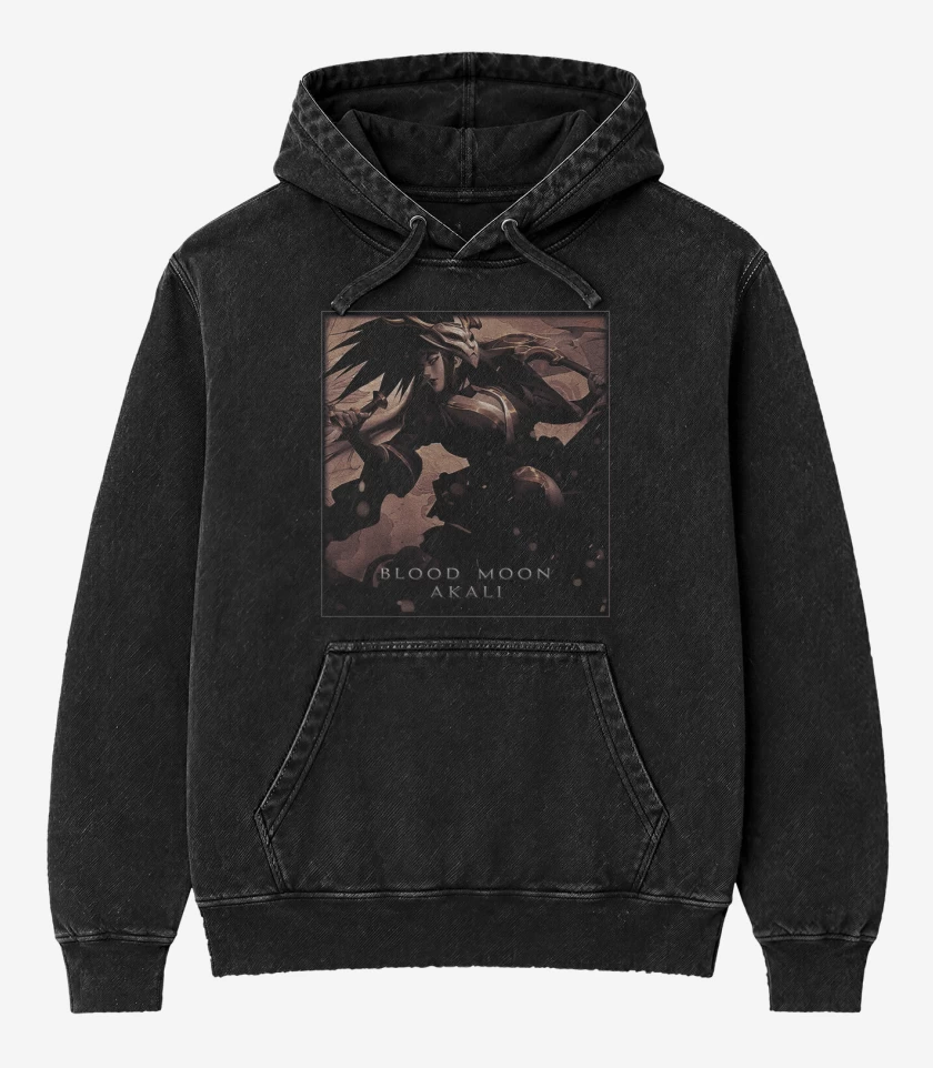 Poleron Canguro Acid Wash Negro de Akali luna sangrienta