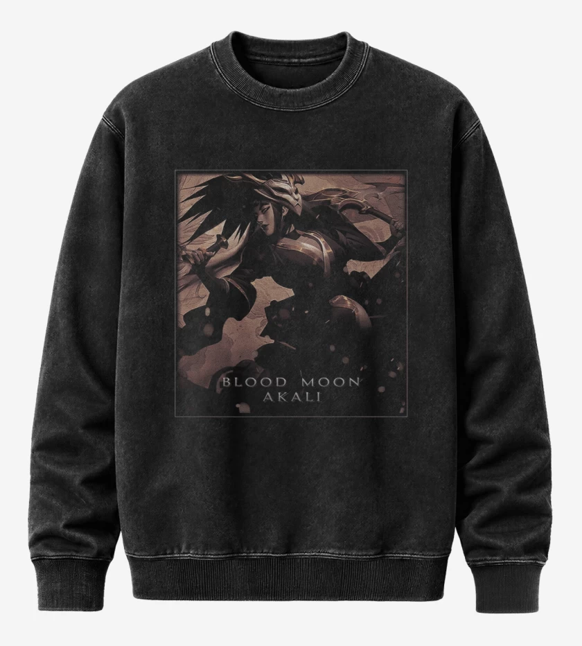 Poleron Polo Acid Wash Negro de Akali luna sangrienta