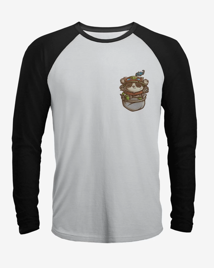 Polera Raglan Blanco / Negro de Teemo de bolsillo